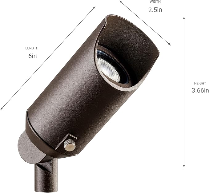 Kichler 6" Mini Outdoor Accent Light in Textured Architectural Bronze, 12V LED Adjustable Spotlight, (6" L x 2.5" H), 15384AZT,Brown