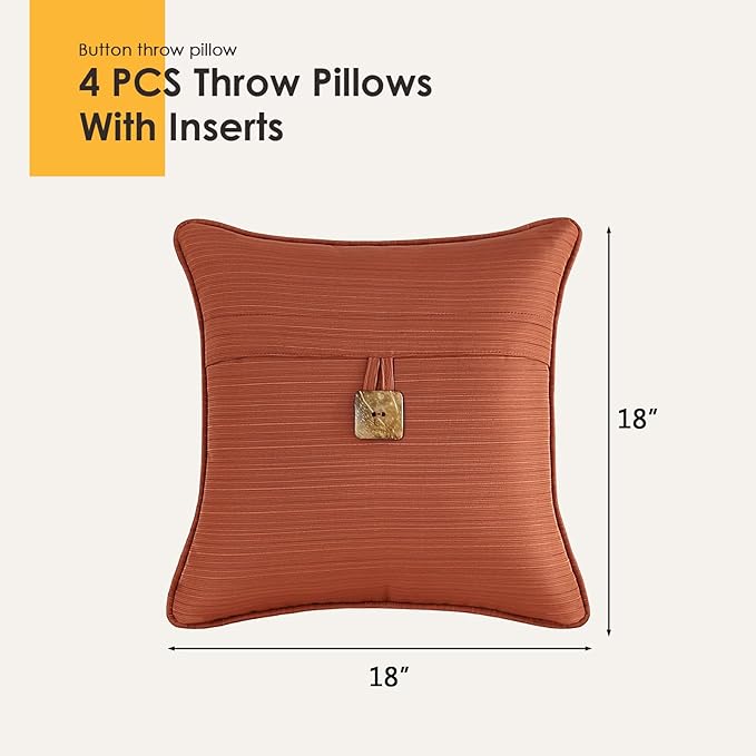 Outdoor Decorative Pillows with Coconut Button Pack of 4, 18" x 18" Outdoor Pillow Set for Couch Bed Throw Patio Sofa, Coral Red