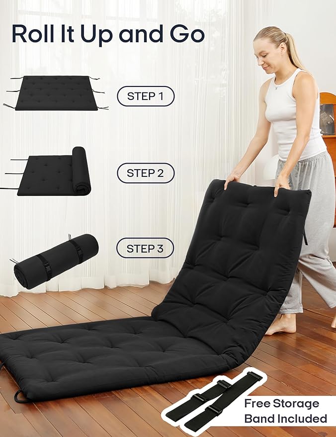 Syrinx Japanese Floor Futon Mattress, Foldable Tatami Sleeping Pad for Adults & Kids, Roll-Up Floor Bed or Bench Cushion