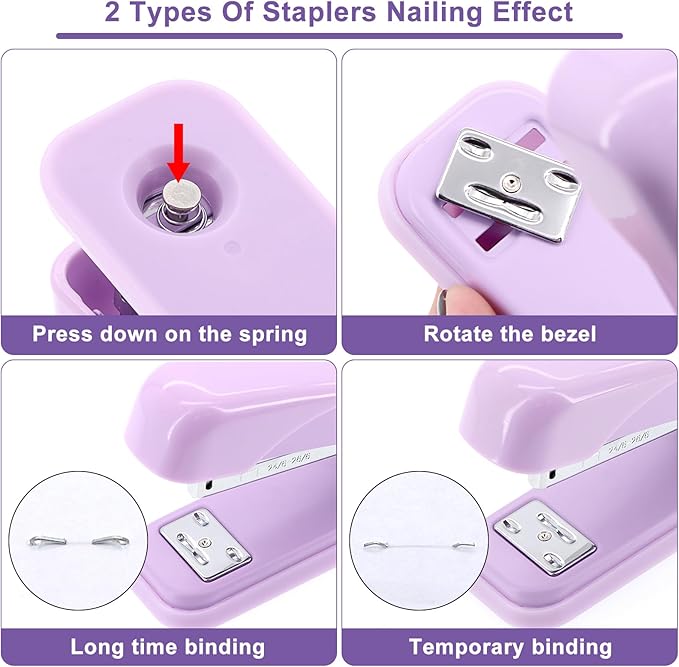 17 in 1 Purple Desk Organizers and Accessories Set, 3 Office Desk Supplies Storage Organization, 4 Pens, Stapler, Staples & Remover, Tape & Dispenser, Scissors, Ruler, Clips, Hole Punch Back to School