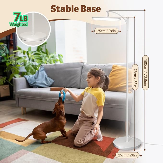 LED Floor Lamp, 32W/3000LM Super Bright Arc Floor Lamp, 3000K-6000K Stepless Dimming, Standing Tall Lamp with Remote Control & Pedal Switch for Living Room Bedroom Office (White)