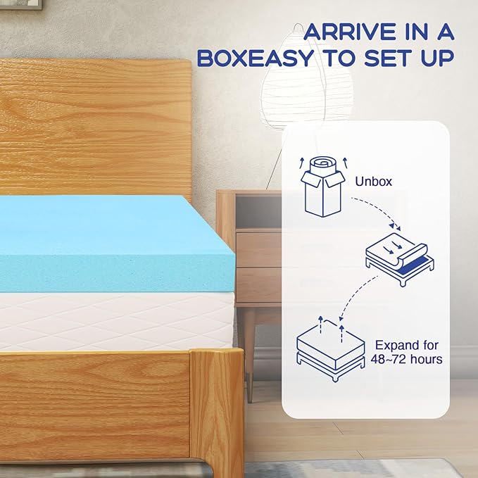 VALUXE California King Mattress Topper 4 Inch Cooling Gel Memory Foam, CertiPUR-US Certified Topper & Pad for Back Pain Relief, Soft Breathable Bedding with Pressure Relief (Blue)