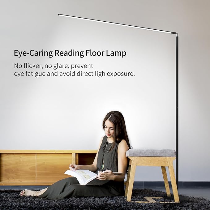 LED Floor Lamp, Bright Eye-Care Standing Lamp, Home Decor with Touch Control Dimmable Reading Light for Living Room, Bedroom, Office - Black