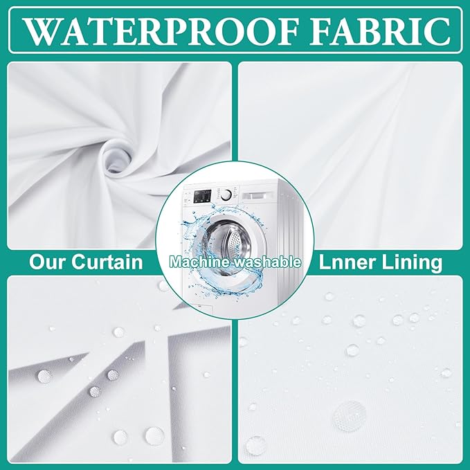 No Hook Grey Shadow Striped Stall Shower Curtain with Snap in Fabric Liner Set - Hotel Shower Curtain and Liner Set with See Through Mesh Top Window,Machine Washable, 54x80 INCH