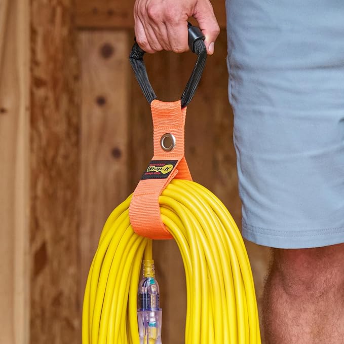 Easy-Carry Wrap-It Storage Straps - 17” (2-Pack) Blaze Orange with Grommet - Extension Cord Hanger Carrying Straps for RV Accessories