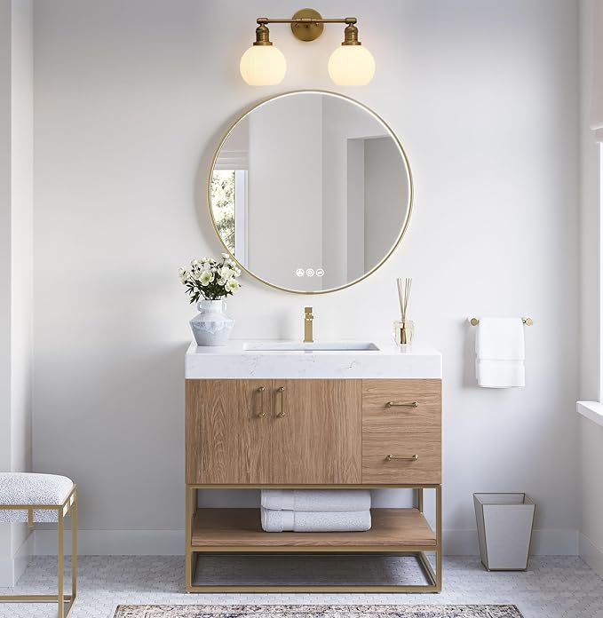 Vintage 2-Lights Wall Sconce with Milk White Glass Globe Shade, Hardwired Indoor Wall Light Fixture for Bathroom Vanity Living Room Bedroom