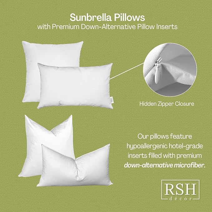 RSH DECOR: Sunbrella Square Throw Pillows Set of 2 | 24" x 24" | Water and Fade-Resistant Performance Fabric | Outdoor Pillow Covers with Down-Alternative Inserts | Canvas Canvas