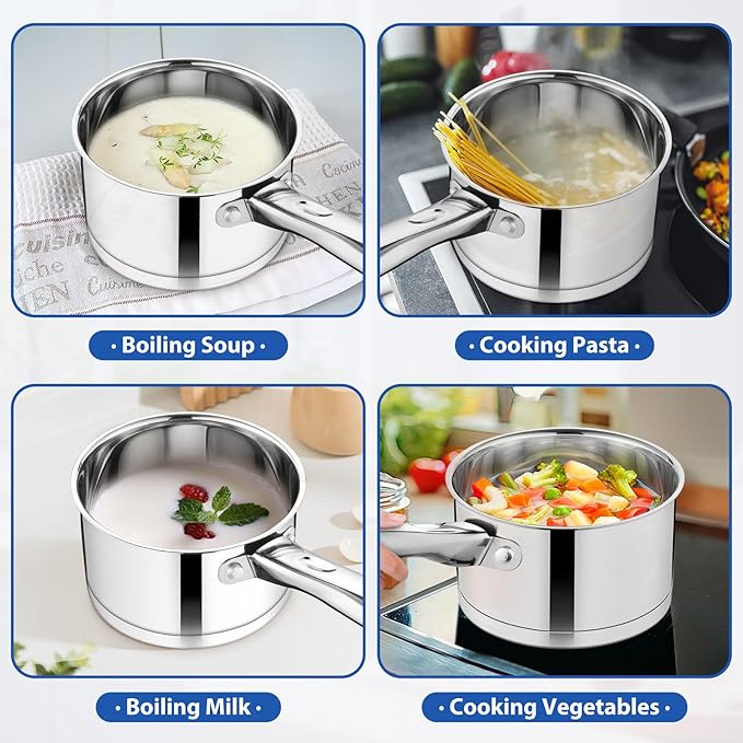 TeamFar Saucepan, 3 qt Stainless Steel Sauce Milk Pan & Lid with Tri-ply Bottom, Home/Kitchen Induction Pot for Cooking/Boiling/Warming/Stewing, Healthy & Heavy Duty, Dishwasher Safe