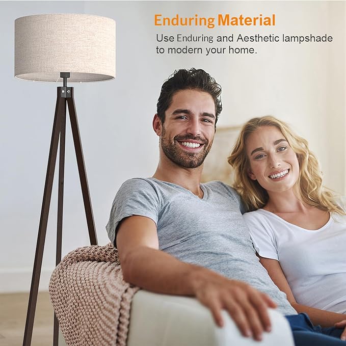 LEPOWER Wood Tripod Floor Lamp, Mid Century Standing Lamp, Modern Design Studying Light for Living Room, Bedroom, Study Room and Office, Flaxen Lamp Shade with E26 Base Walnut