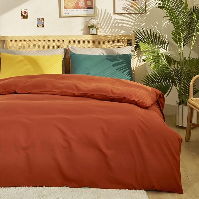 Cottonight Burnt Orange Comforter Set Queen - Rust Caramel Bedding Full, Solid Cotton Reddish Terracotta Blanket Quilt, Soft Breathable Modern for Women Men Adults Kids