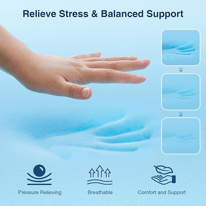 OLANLY Dual-Layer 4 Inch Queen Size Memory Foam Mattress Topper for Back Pain, 2 Inch Cooling Pillow Top Mattress Pad Cover and 2 Inch Gel Memory Foam Topper, Deep Elastic Pocket, Light Grey