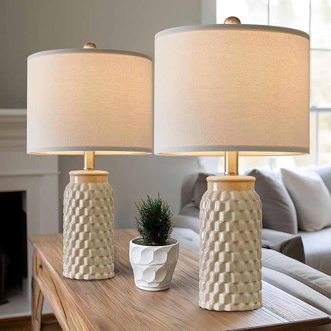 20.5" Modern Ceramic Bedside Lamp Set of 2 for Bedroom Decor Farmhouse Table Lamp for Living Room Office Dorm