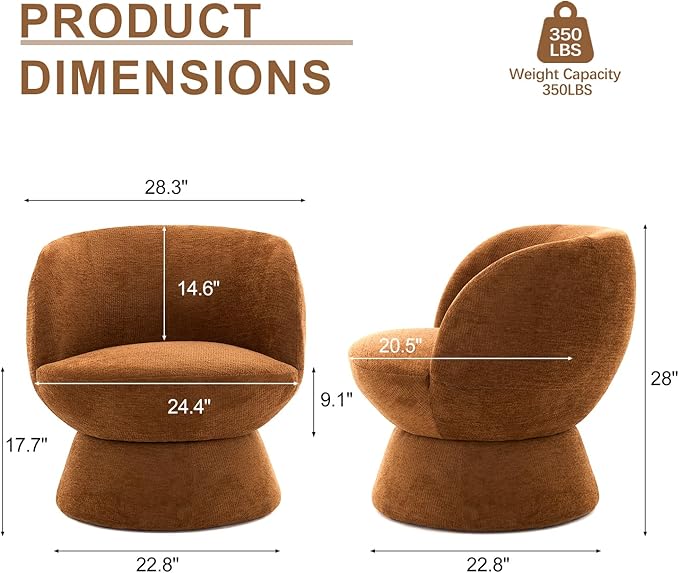 360° Swivel Boucle Bucket Chair, Accent Barrel Makeup Vanity Chair Modern Lounge Single Sofa with Padded Armrest for Dining Room, Living Room, Bedroom and Home Office (Set of 2 Orange)