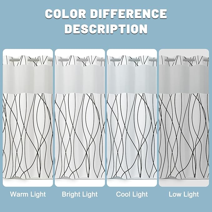 No Hook Black and White Striped Shower Curtain with Snap in Liner Set - Hotel Shower Curtain and Liner Set with See Through Mesh Top Window,Machine Washable, 71x74 INCH