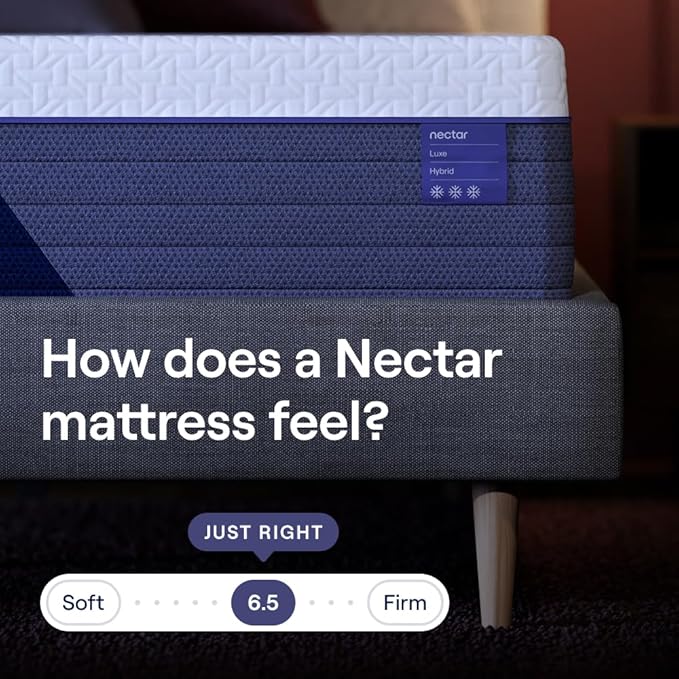Nectar Luxe Split King Adjustable Base & 14” Hybrid Mattress - Head & Foot Incline - Medium Firm Memory Foam & Coils - Cooling Upgrade - 3 Massage Settings - 365-Night Trial & Forever Warranty