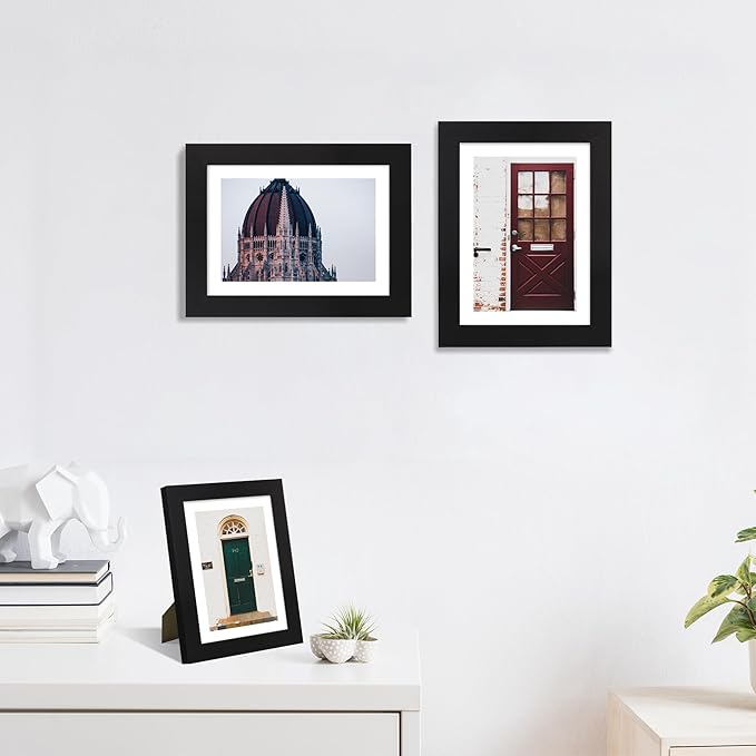 5x7 Picture Frame Set of 4, High Definition Real Glass, Display Pictures 4x6 with Mat or 5x7 Without Mat, Gallery Wall Hanging or Tabletop Photo Frames, Black