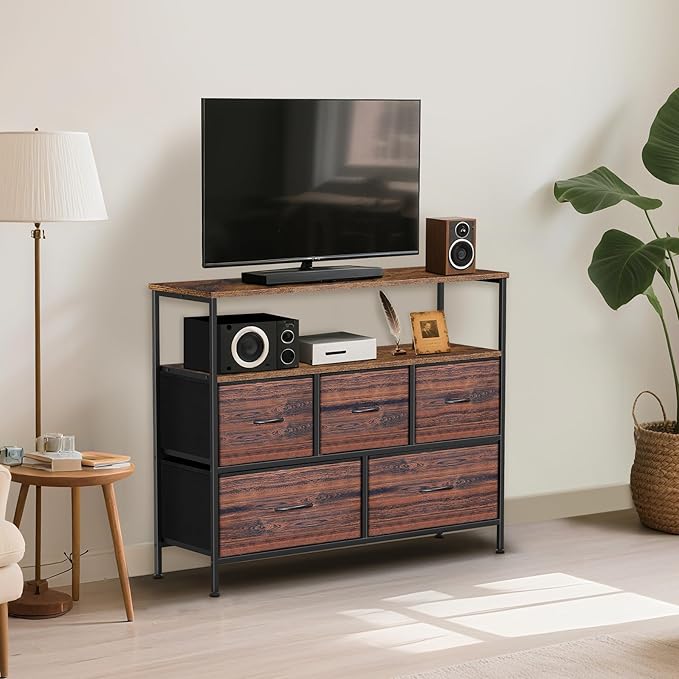 TV Stands for 42 inches TV, TV Stands for Living Room, Entertainment Center with Storage, TV Console with Open Shelves (Brown and Rustic Brown)