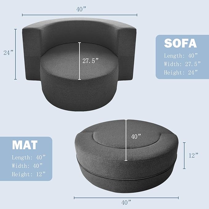 ANONER 12 Inch Modern Folding Sofa Memory Foam Fold Out Chair Sofa with Pillow, Lounge Chair Floor Futon Couch, Washable Cover