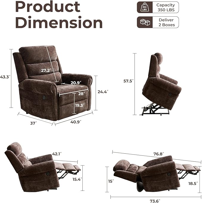 Power Lift Recliner Chair for Elderly with Adjustable Headrest, Lay Flat Lift Chair with Dual Heating and Massage, Electric Lift Recliner for Big and Tall, Extended Footrest, Coffee