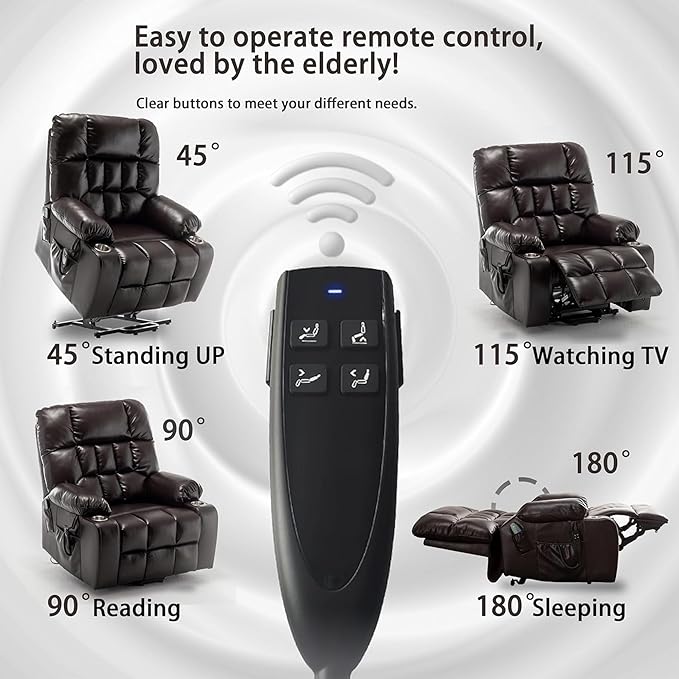 Power Lift Recliner Chair with Massage and Heating for Elderly, Oversized Lay Flat Recliner, Big and Tall 400lbs, Dual Motors, Cup Holders, Heavy Duty, Adults (Red)