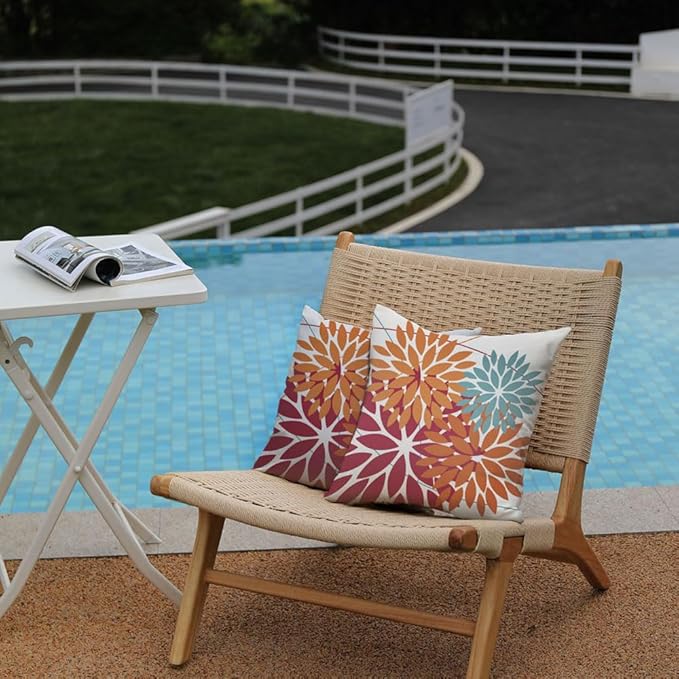 DFXSZ Outdoor Throw Pillow Covers 18x18 Inch Set of 2 Waterproof Spring Summer Geometric Elegant Burnt Orange Outdoor Pillow Covers for Patio Funiture Garden Couch 168D18