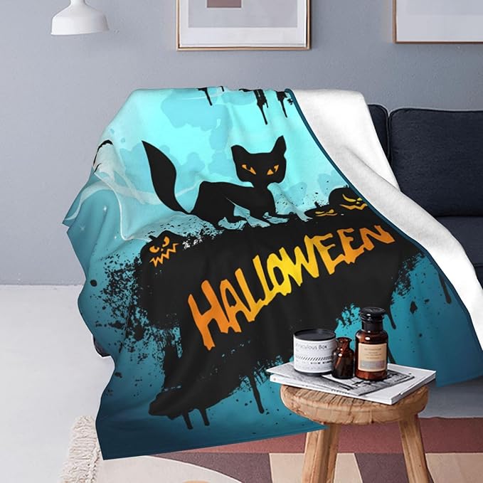Halloween Blanket Cat Pumpkin Throw Blankets Cozy Fleece Flannel Horror Bedding Stuff Gifts for Men Women Boys Girls Teens Kids Adults for Couch Sofa Bed Decor 50"X60"