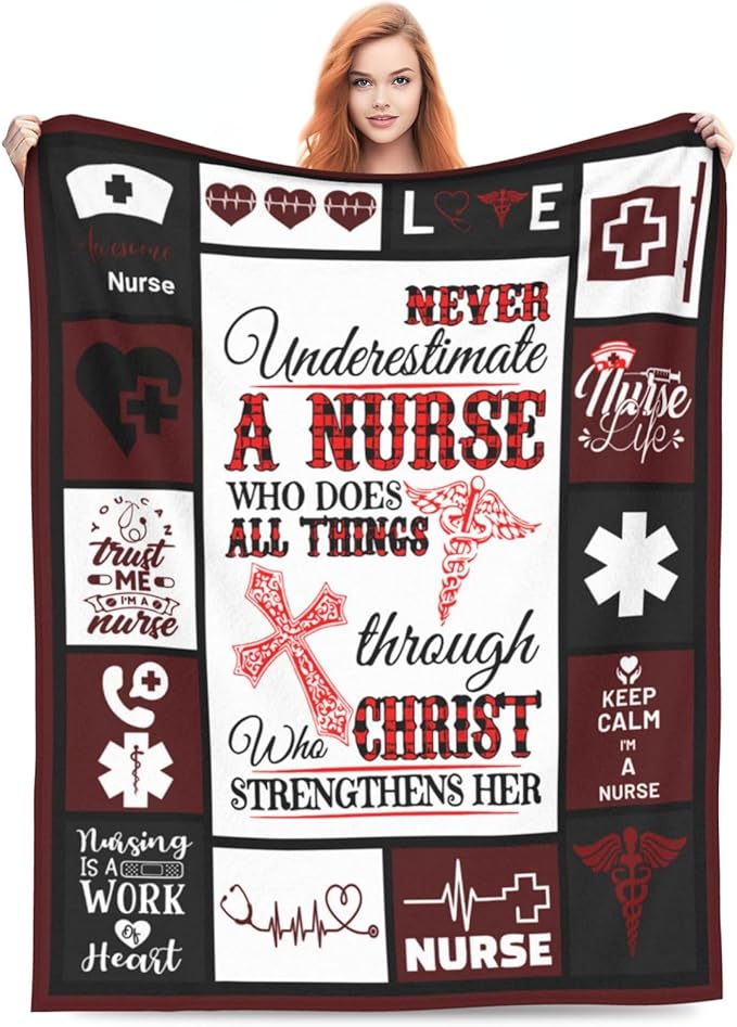 banonaty Nurse Gifts Nursing Throw Blanket Cozy Fleece Flannel Bedding LPN Rn Gifts for Women Female Girls Lover Adult Stuff Plush for Couch Sofa Bed Decor 40"X50"