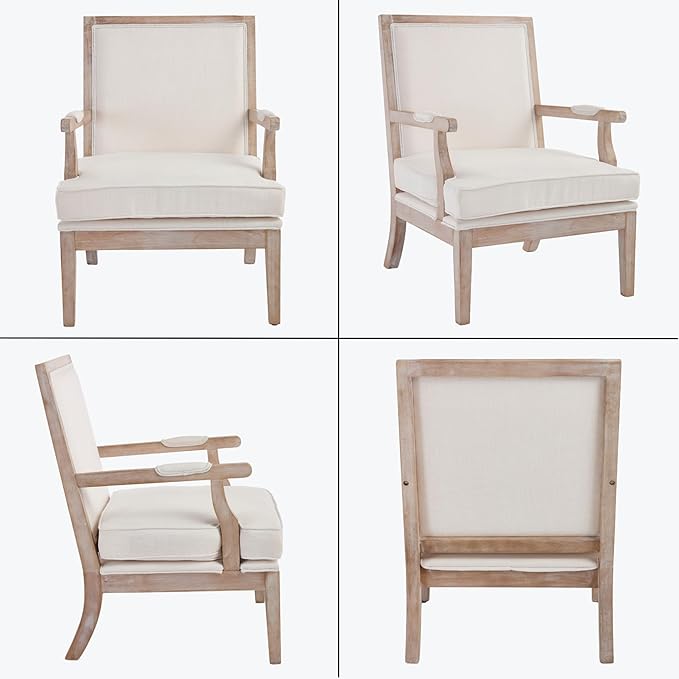 chairus Farmhouse Linen Accent Chair for Living Room, Upholstered Reading Chair with Solid Wood Frame Lounge Arm Chair with High Back for Bedroom, Reception Room, Waiting Room, Beige