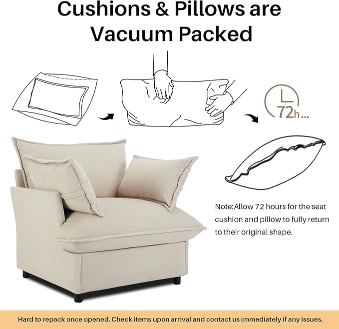 35.4" Wide Oversized Velvet Single Sofa Chair with 2 Pillows, Modern Upholstered Accent Chair Armchair for Livingroom Bedroom Apartment, Light Brown