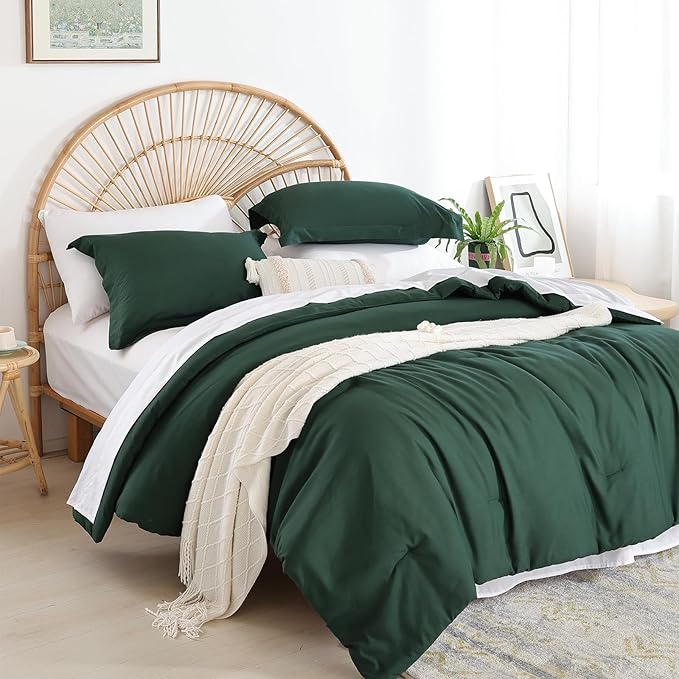 weigelia Emerald Green Comforter Set 7 Pieces Queen Comforter Set Bed in a Bag Queen Size Bedding Set with Sheets for All Season
