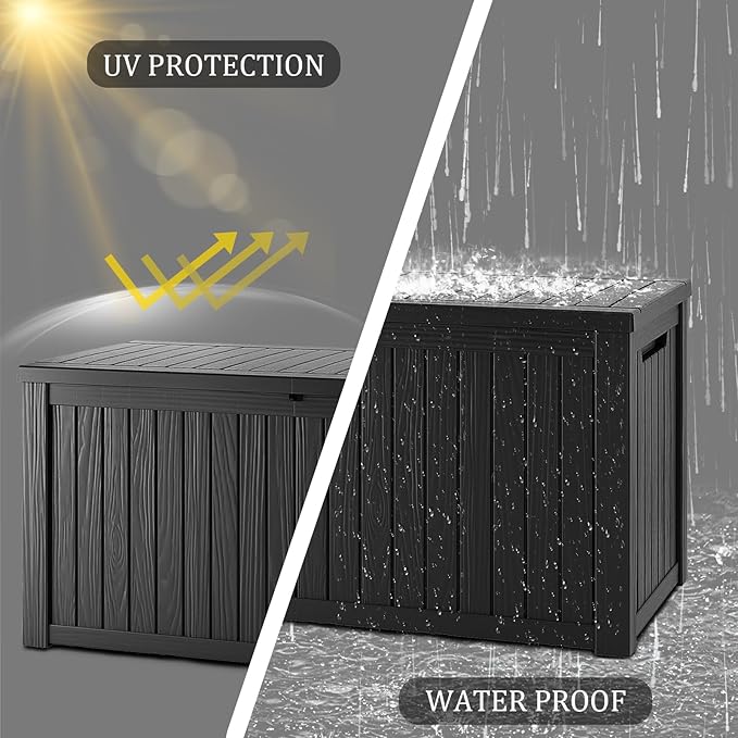 270 Gallon Waterproof Deck Box, Lockable Resin Storage Box for Patio Furniture Cushions Garden Tools and Outdoor Delivery Storage, Black