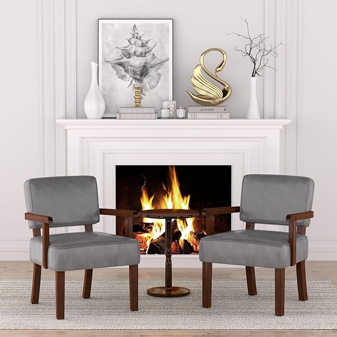 Accent Chair, PU Leather Oversized Living Room Chairs with Soft Seat and Armrests, Armchair for Bedroom, Dinning, Reading and Waiting Rooms (Leather Gray)