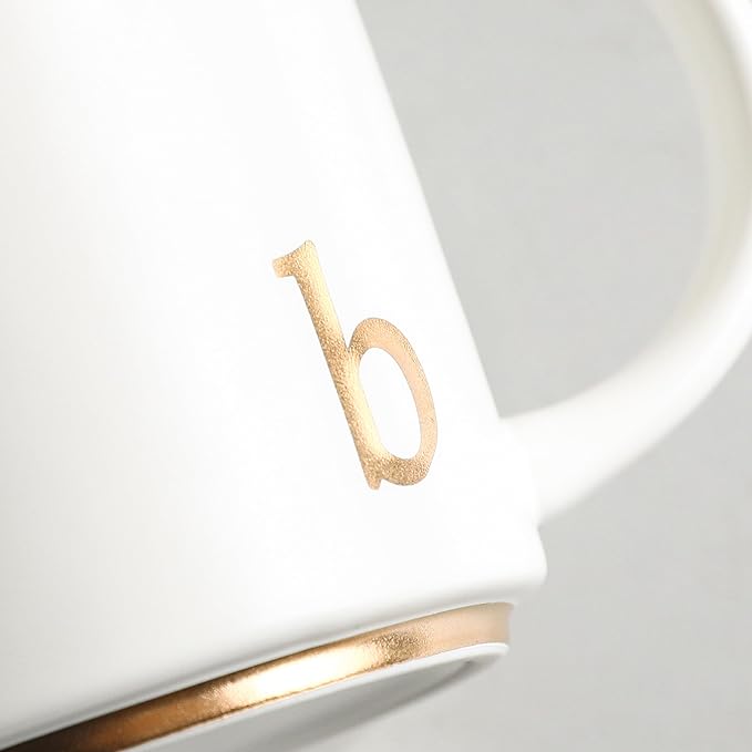 COLLECTIVE HOME - Monogram Ceramic Mugs, 15 oz Golden Initial Coffee Cups, Elegant Alphabet Tea Mugs, Elegant Personalized Mug with Gift Box, Luxurious Cups for Office and Home (b)