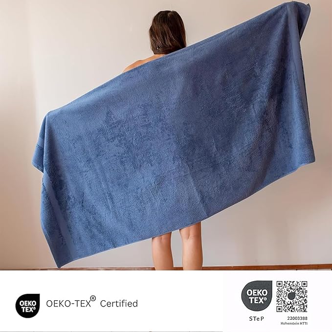 SALBAKOS 100% Turkish Cotton Extra Large Bath Sheet Set of 2 35x70 inch | Heirloom Quality | Hotel & Spa Collection | Ultra Soft, Absorbent Oversize Bath Towels | Made in Turkey (Blue, 2 Bath Sheets)