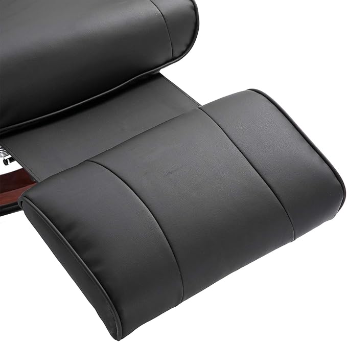 HOMCOM Faux Leather Manual Recliner, Adjustable Swivel Lounge Chair with Footrest, Armrest and Wrapped Wood Base for Living Room, Black