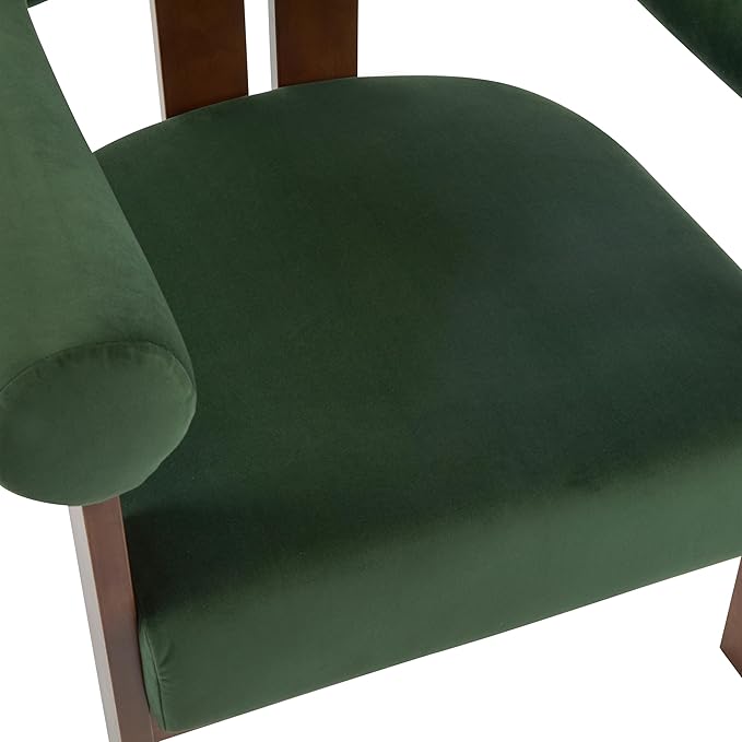 Christopher Knight Home Modern Velvet Upholstered Accent Chair for Living Room, Home Office, Apartment, Arm Chair with Curve Backrest and Birch Wood Legs, Three Legs Structure, Forest Green and Brown