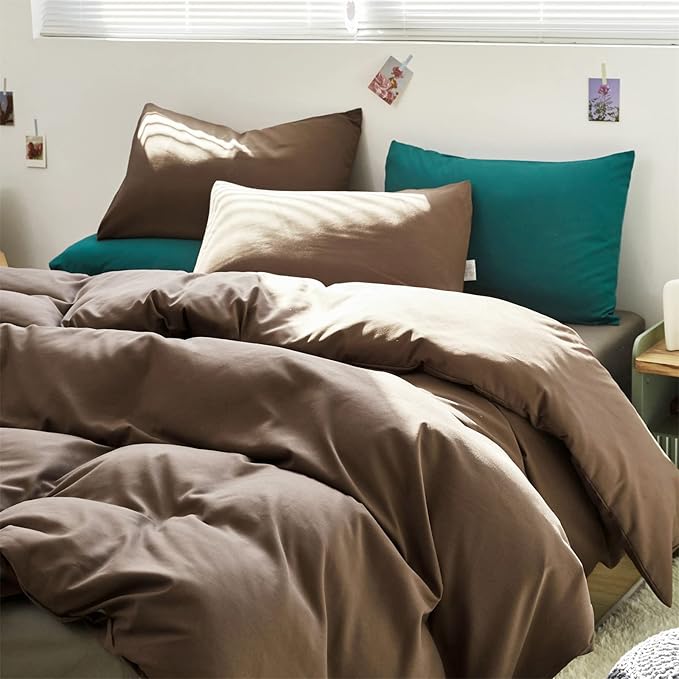Cottonight Brown Comforter Set Queen Bedding Set Mocha Solid Modern Dark Color Blanket Quilts Soft Chocolate Color Breathable Brown Comforter Set for Women Men Queen Size