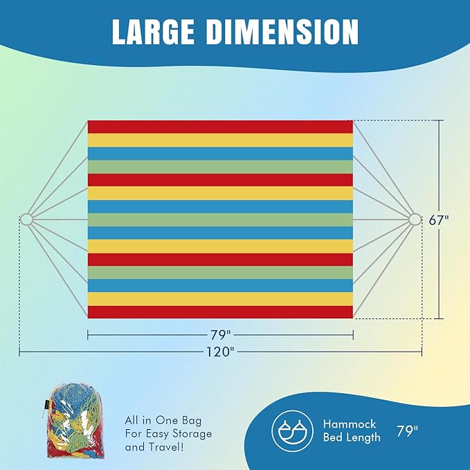 HappyPicnic Handwoven Mayan Hammock - Portable Family Hammock with Carry Bag Matrimonial Size Multi-Color Handmade Hammock for Travel Camping Backyard, Porch, Outdoor or Indoor Use (Colorful)