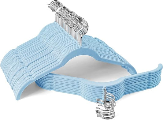 Velvet Hangers 50 Pack – Slim Non-Slip Flocked Clothes Hangers with Notches, Space-Saving Durable Hangers for Dresses, Coats, Blouses(Blue)