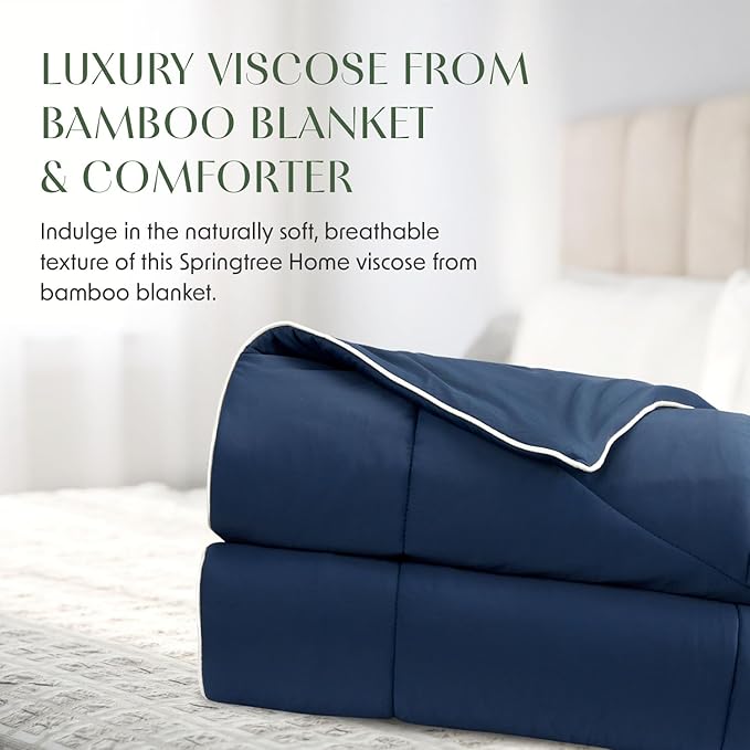 Springtree Home Luxury Viscose from Bamboo Blanket & Comforter | Oversized Viscose from Bamboo Throw Blanket- 50" x 70" | Cooling Blanket & Comforter | Breathable & Lightweight | Throw - Midnight Blue