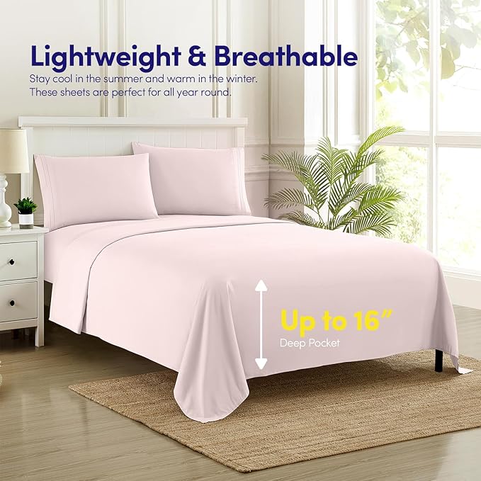 1500 Supreme Collection Twin XL Sheet Sets Pale Pink - 3 Piece Bed Sheets and Pillowcase Set for Twin XL Mattress - Extra Soft, Elastic Corner Straps, Deep Pocket Sheets, Twin XL Pale Pink