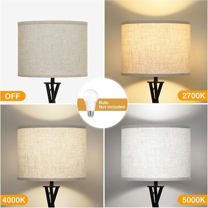 Tripod Floor Lamp Black, 61” Tall Floor Lamps, Standing Lamp with Rotary Switch, Modern Floor Lamp Simple Design with Beige Shade, Floor Lamps for Living Room, Bedroom, Office, Without Bulb