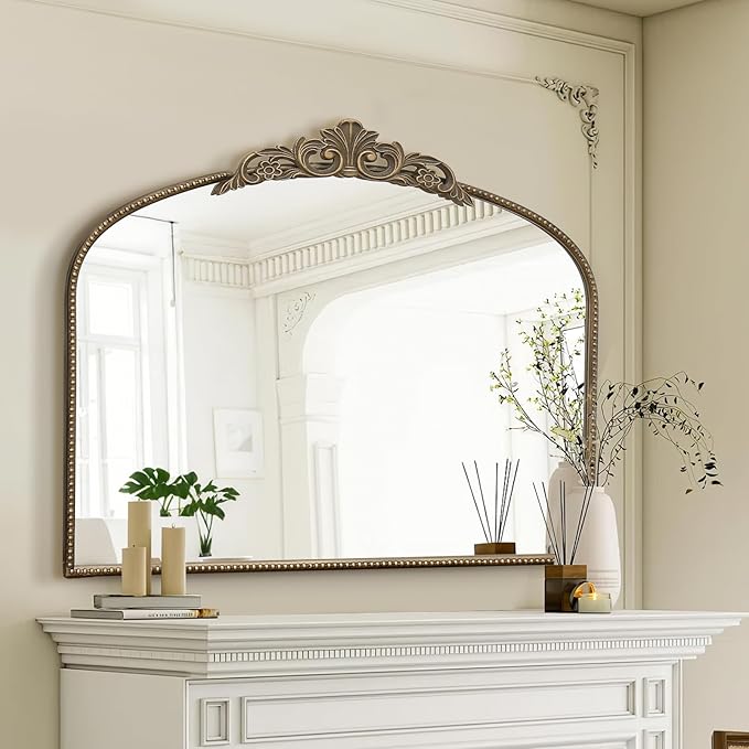 Micasso Gold Antique Wall Mirror: 29"x 36" Large Arched Mirror - Arendahl Traditional Ornate Baroque Decorative Mirror for Home Decor/Entryway/Fireplace/Living Room/Hallway/Bathroom