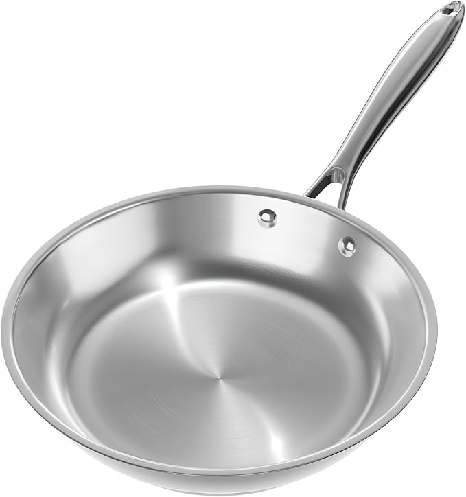 Verel Stainless Steel Frying Pan Set 3 Piece - 8 Inch, 10 Inch and 12 Inch Fry Skillet Stainless Steel Pan, Dishwasher and Oven Safe Cookware (12 Inch)