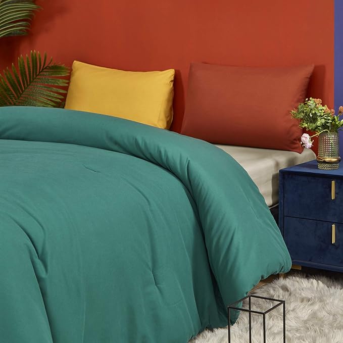 Luxlovery Emerald Green Comforter Set King Dark Green Bedding Comforter Set Solid Modern Forest Green Blanket Quilts Cotton Soft Breathable Comforter 1 Green+1 Caramel Pillowcases