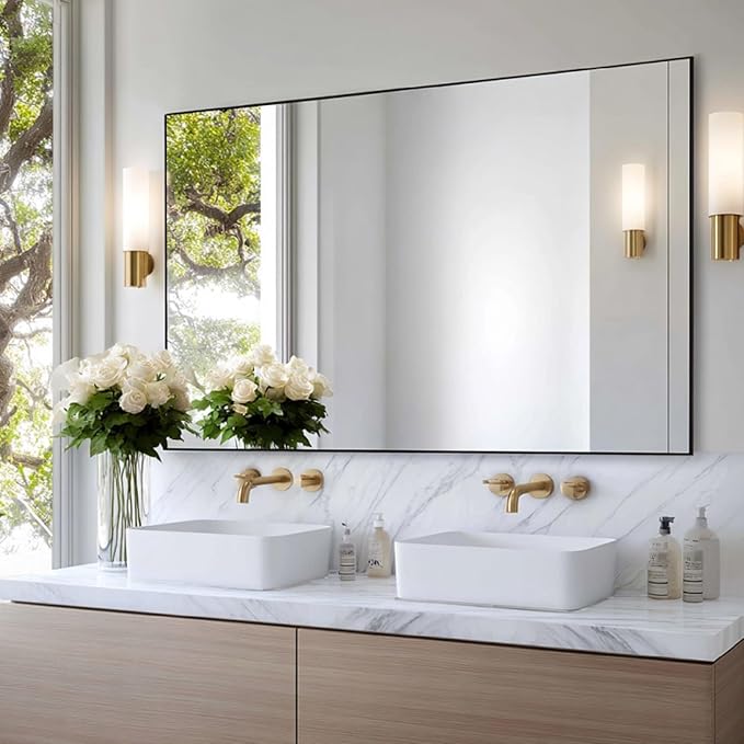 KOCUUY Black Bathroom Mirror, 55x36 Large Wall Mirror with Aluminum Frame, Black Rectangle Mirror Modern Home Decor for Bathroom, Living Room, Farmhouse, Entryway, Hang Horizontal/Vertical