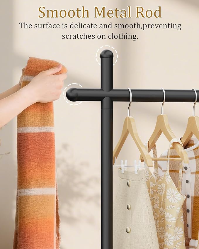 Coat Rack Freestanding with Natural Rock Base, Metal Coat Hanger Stand, Industrial Garment Rack, Clothes Tree for Bedroom Living Room Office To Hang Clothes, Hats, 68.9in, Black