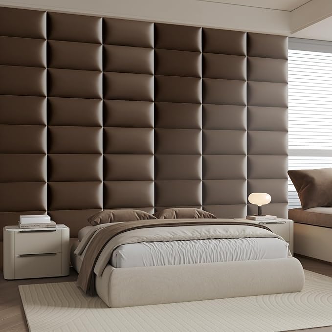 Upholstered Headboard - Bed Backboard, Dark Brown Faux Leather Panels, 24 x 12 Inches Each, 9-Piece Set, Modern Headboard Queen Design, Easy to Assemble, Perfect for Queen Beds