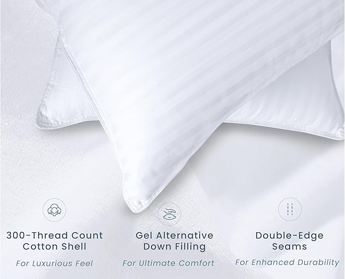 Threadmill Bed Pillows Queen Size Set of 2 | Soft Down Alternative Cooling Bed Pillow for Sleeping | Soft Pillows for Bed | 20x30 Hotel Pillow, Queen Pillows 2 Pack for Back, Stomach or Side Sleepers