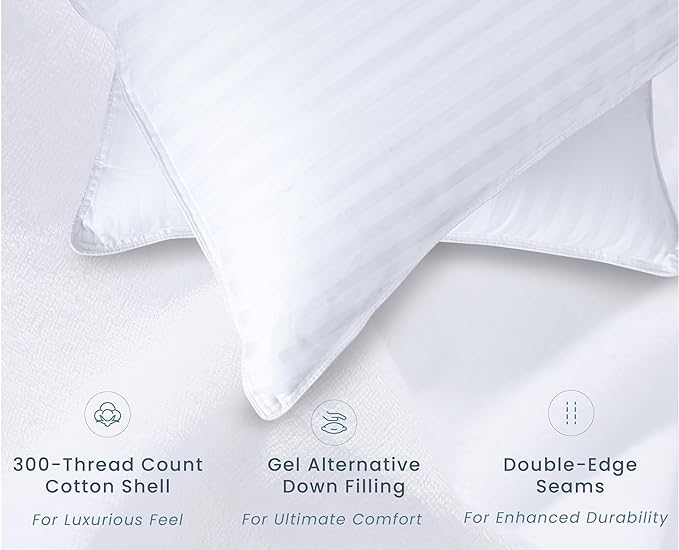 Threadmill Soft Bed Pillows Standard Size Set of 2 | Down Alternative Cooling Bed Pillow for Sleeping | Soft Pillows | 20 x 26 Hotel Pillow, Standard Pillows 2 Pack for Back, Stomach or Side Sleepers